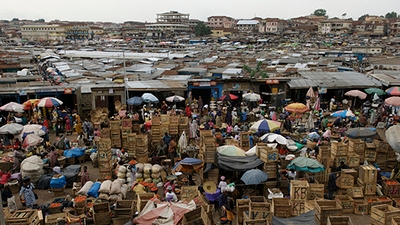 Outdoor food market in Ghana